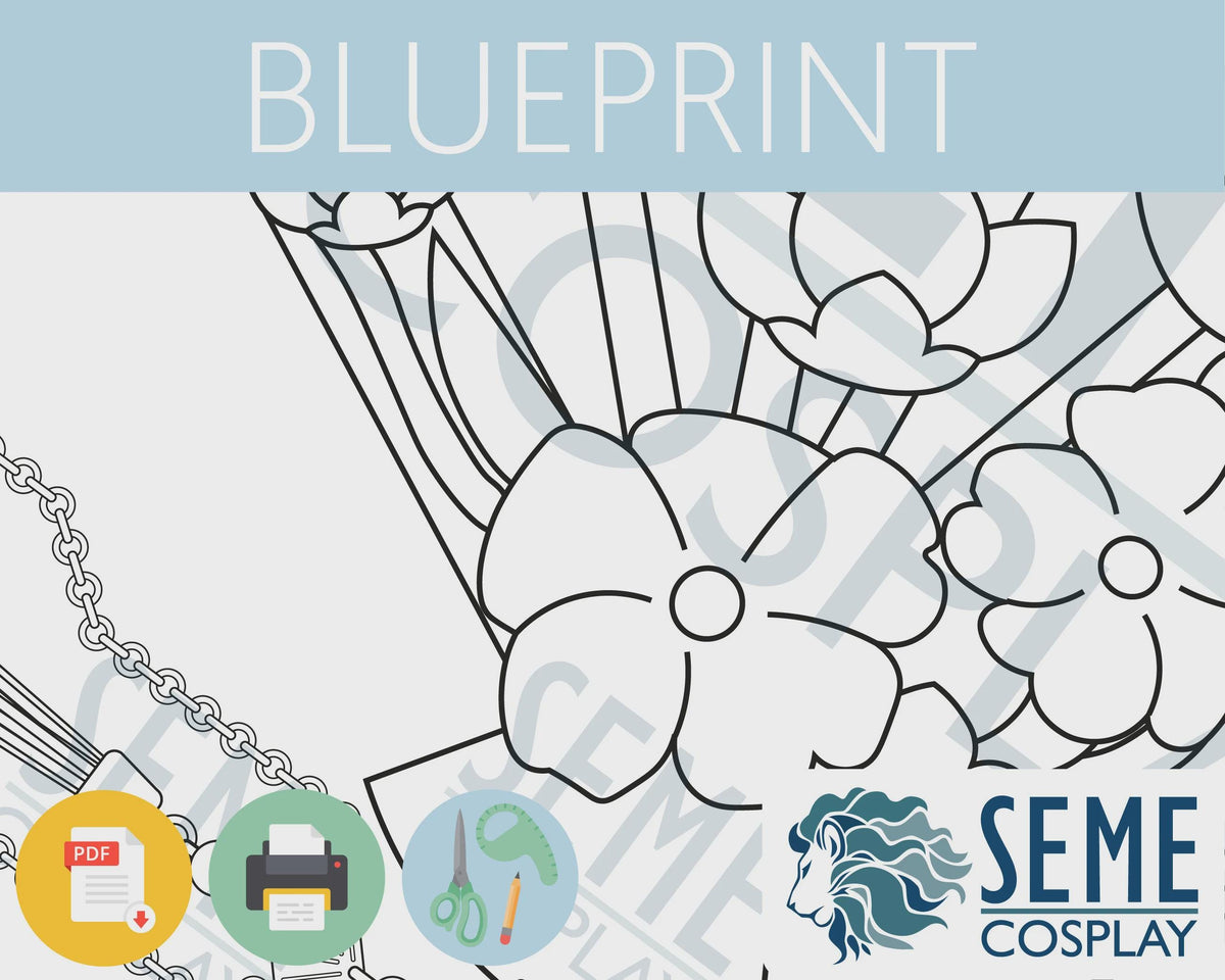 Lady Thirteen | Hand-held Fan | Pattern Lifesize 1:1 Template Blueprint